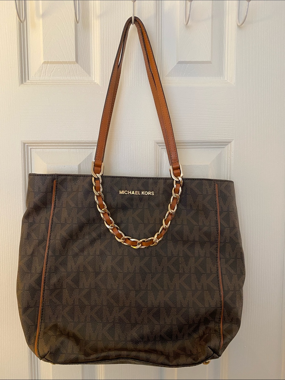 Michael Kors Brown Logo Chain-Accent Tote